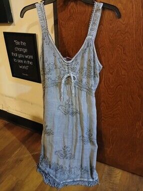 FASHION TERMINAL grey embroidered & sequin boho mini dress